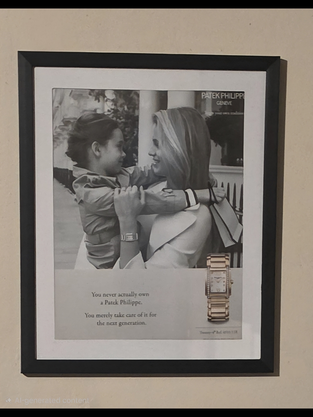 Patek Philippe Black and White Framed Print with Gold Watch Accent